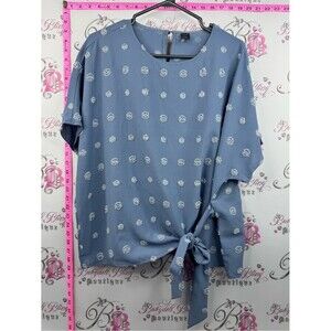 Gomorn shirt dotted polka dot tie up bow Blue Dot Tie-Front Blouse for Women
